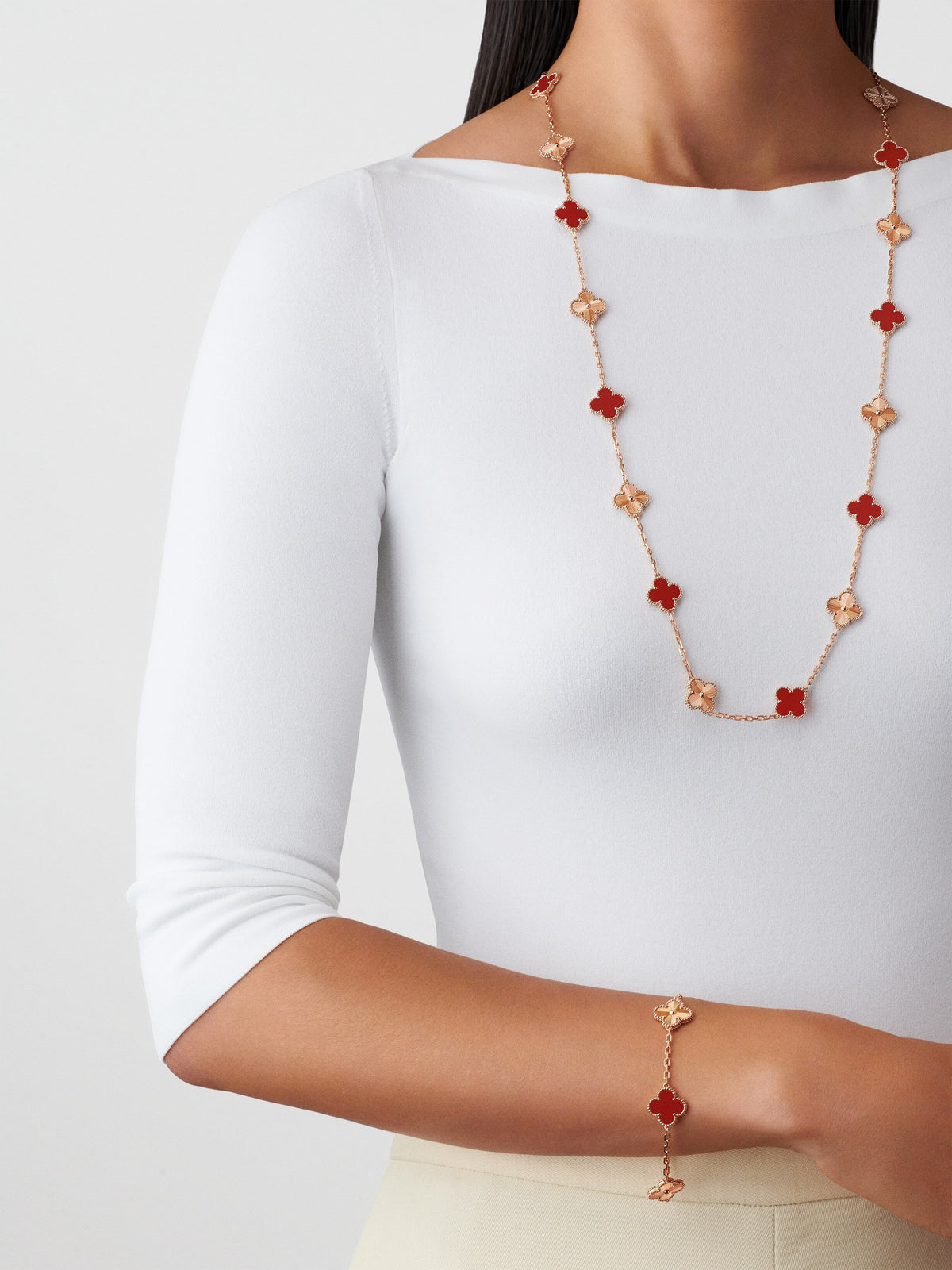 LUXE Reworked Vintage Alhambra bracelet, 5 motifs,18K rose gold, Carnelian-Buy 1 Get 1 Free