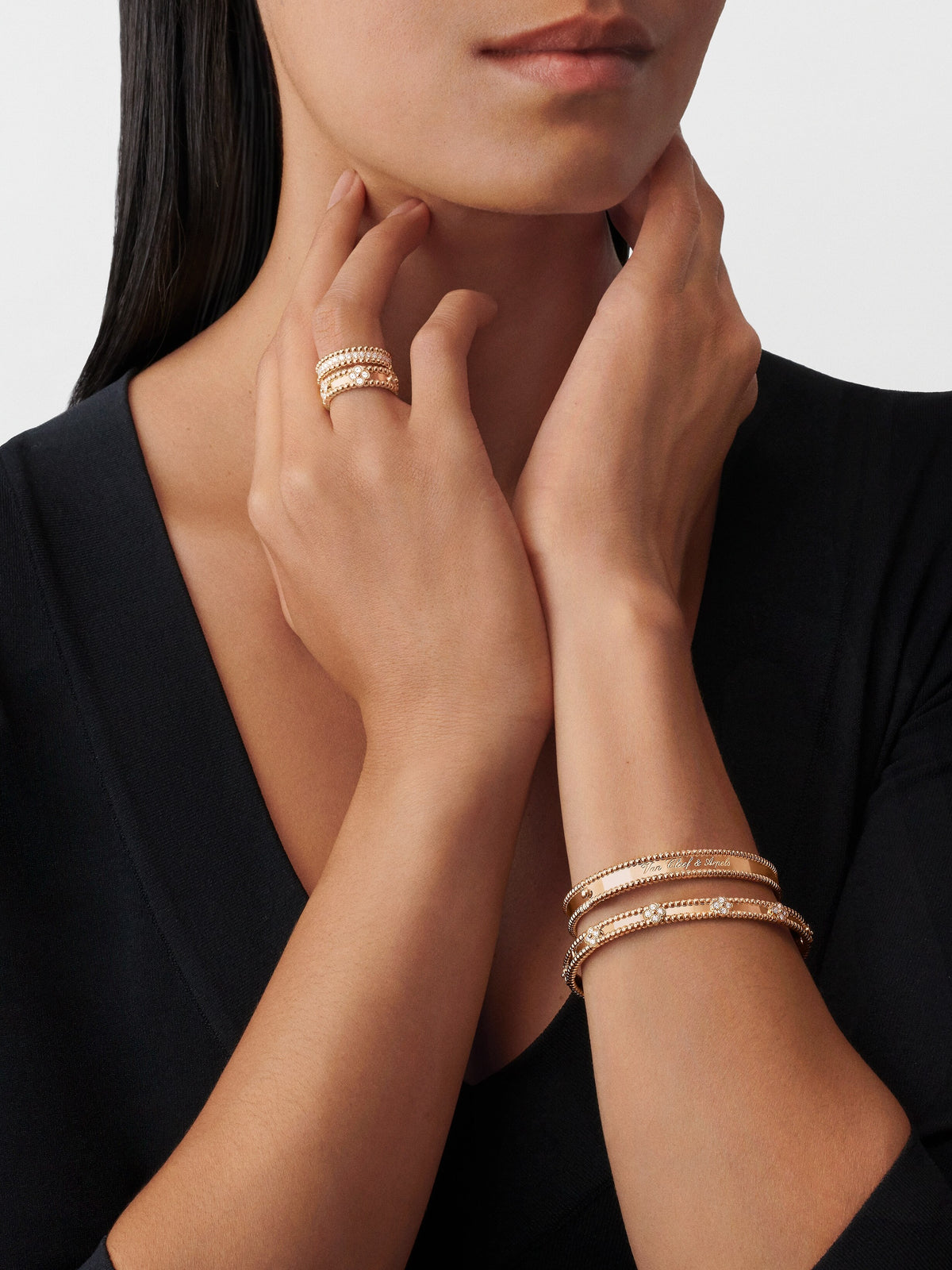 LUXE Reworked Perlée sweet clovers bracelet, medium model,18K rose gold, Diamond-Buy 1 Get 1 Free
