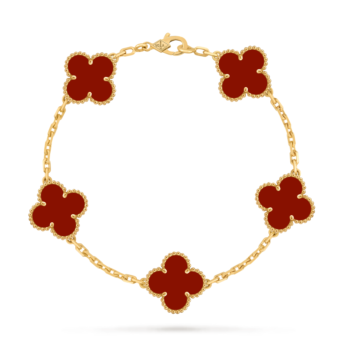 LUXE Reworked Vintage Alhambra bracelet, 5 motifs,18K yellow gold, Carnelian-Buy 1 Get 1 Free