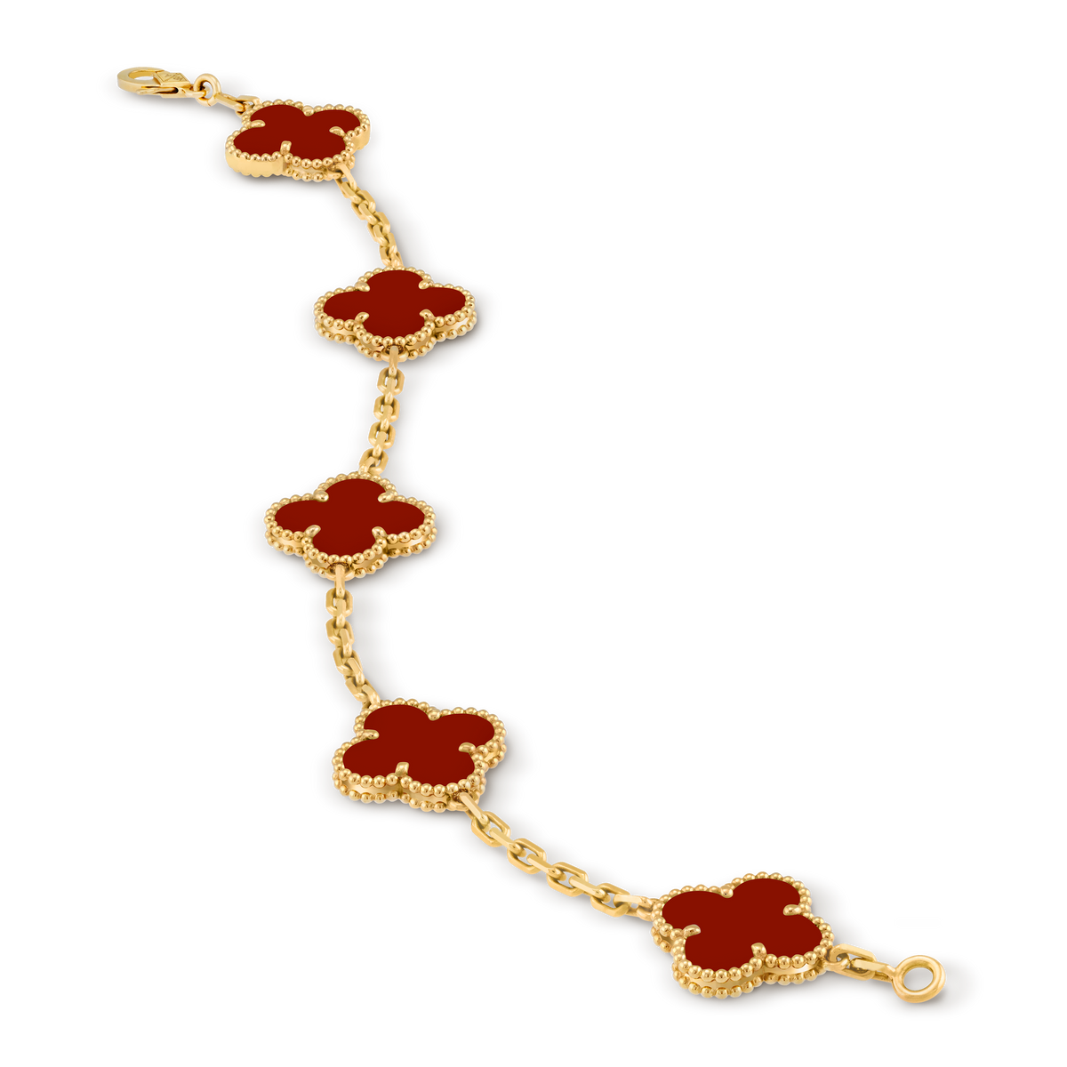LUXE Reworked Vintage Alhambra bracelet, 5 motifs,18K yellow gold, Carnelian-Buy 1 Get 1 Free