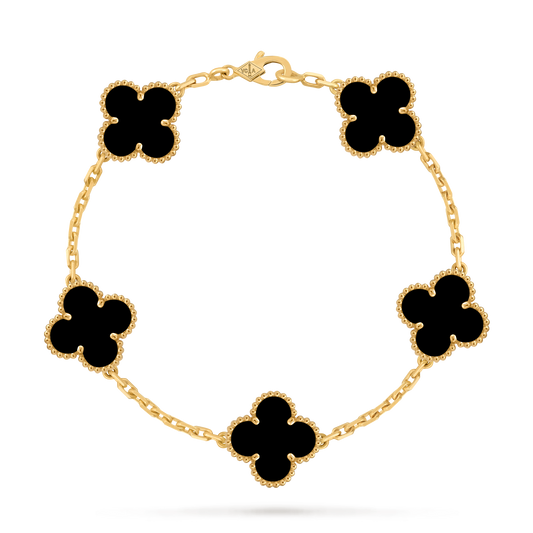 LUXE Reworked Vintage Alhambra bracelet, 5 motifs,18K yellow gold, Onyx-Buy 1 Get 1 Free