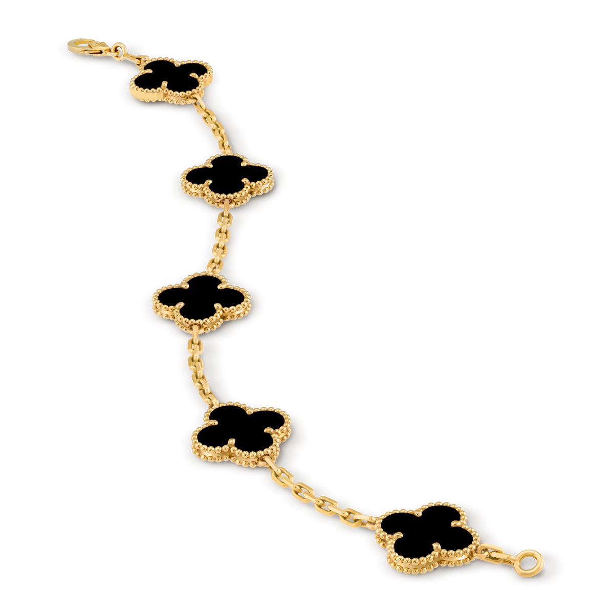 LUXE Reworked Vintage Alhambra bracelet, 5 motifs,18K yellow gold, Onyx-Buy 1 Get 1 Free