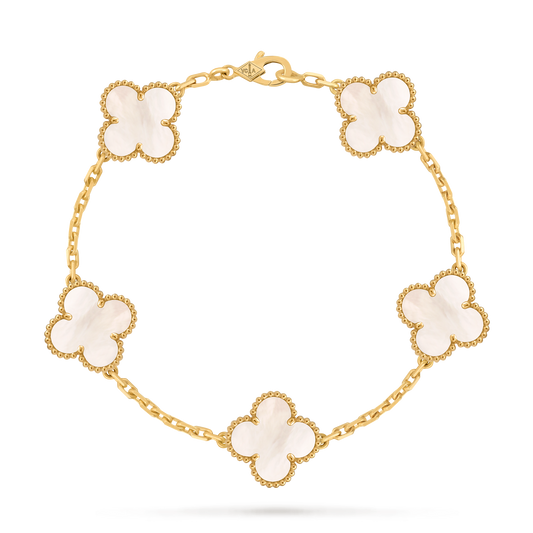 LUXE Reworked Vintage Alhambra bracelet, 5 motifs,18K yellow gold, Mother-of-pearl-Buy 1 Get 1 Free