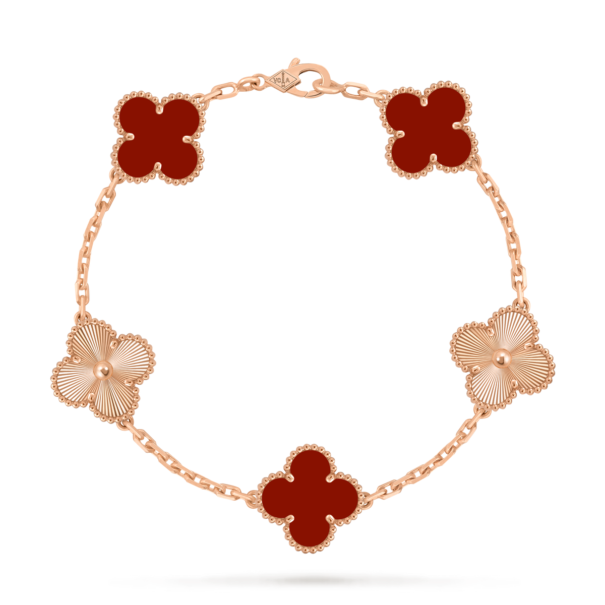 LUXE Reworked Vintage Alhambra bracelet, 5 motifs,18K rose gold, Carnelian-Buy 1 Get 1 Free