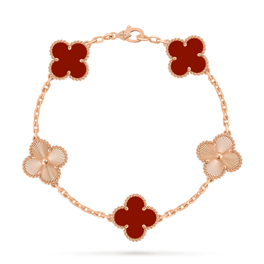 LUXE Reworked Vintage Alhambra bracelet, 5 motifs,18K rose gold, Carnelian-Buy 1 Get 1 Free