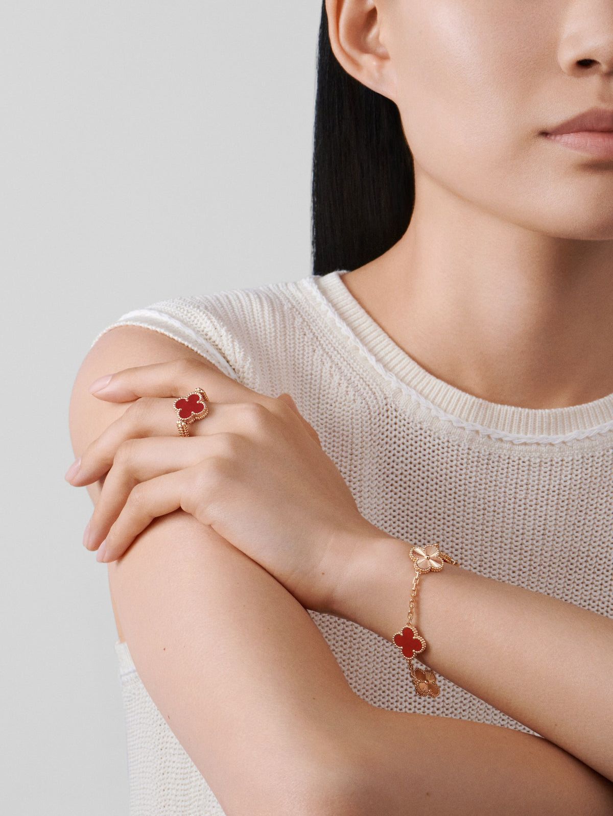 LUXE Reworked Vintage Alhambra bracelet, 5 motifs,18K rose gold, Carnelian-Buy 1 Get 1 Free