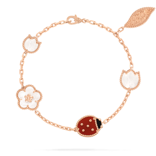 LUXE Reworked Lucky Spring bracelet, 5 motifs,18K rose gold, Carnelian, Mother-of-pearl, Onyx-Buy 1 Get 1 Free