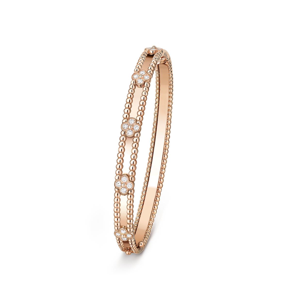LUXE Reworked Perlée sweet clovers bracelet, medium model,18K rose gold, Diamond-Buy 1 Get 1 Free