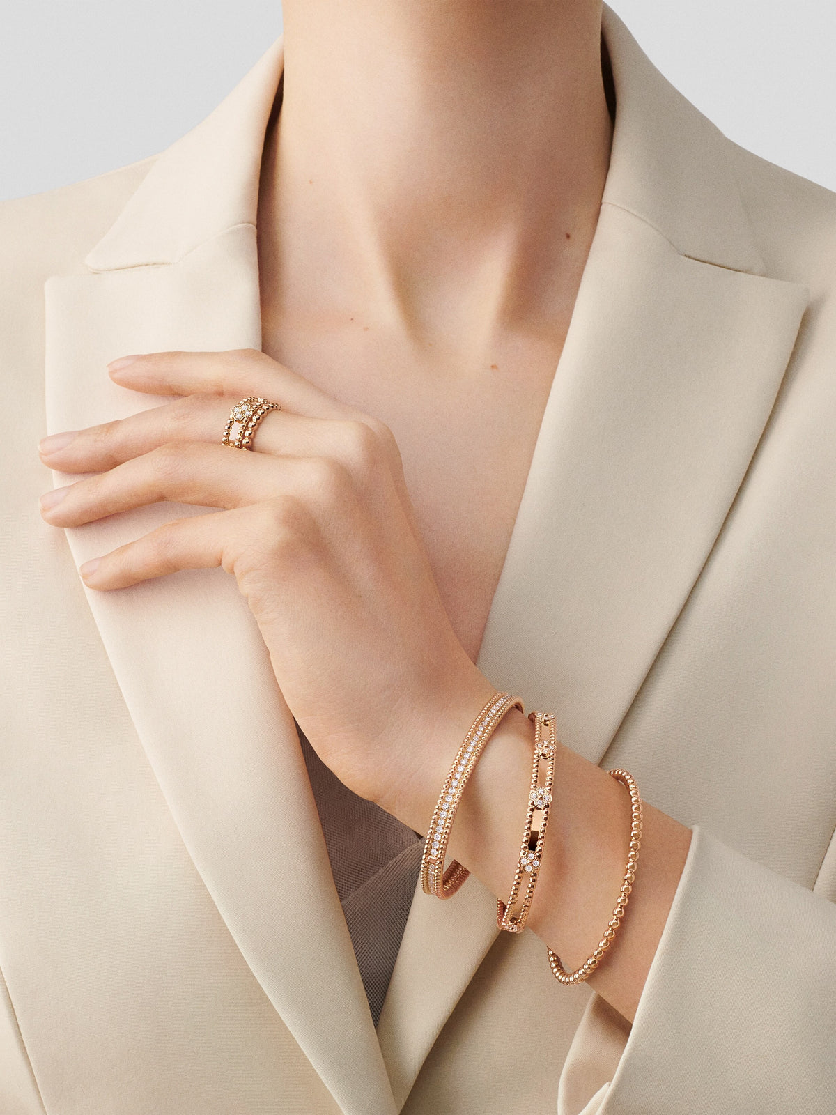LUXE Reworked Perlée sweet clovers bracelet, medium model,18K rose gold, Diamond-Buy 1 Get 1 Free
