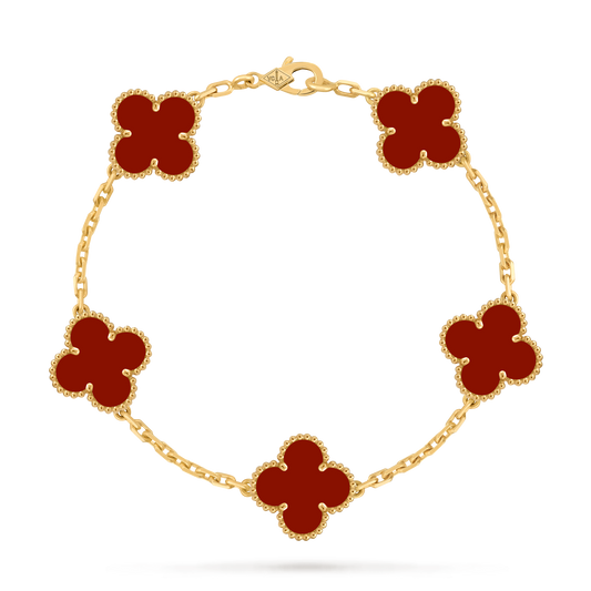 LUXE Reworked Vintage Alhambra bracelet, 5 motifs,18K yellow gold, Carnelian-Buy 1 Get 1 Free