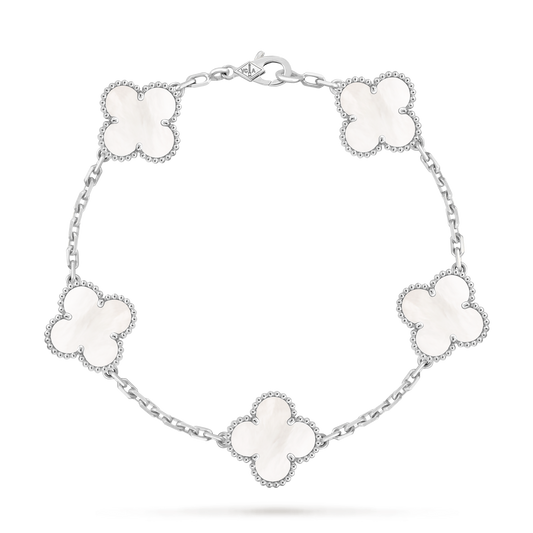 LUXE Reworked Vintage Alhambra bracelet, 5 motifs,18K white gold, Mother-of-pearl-Buy 1 Get 1 Free