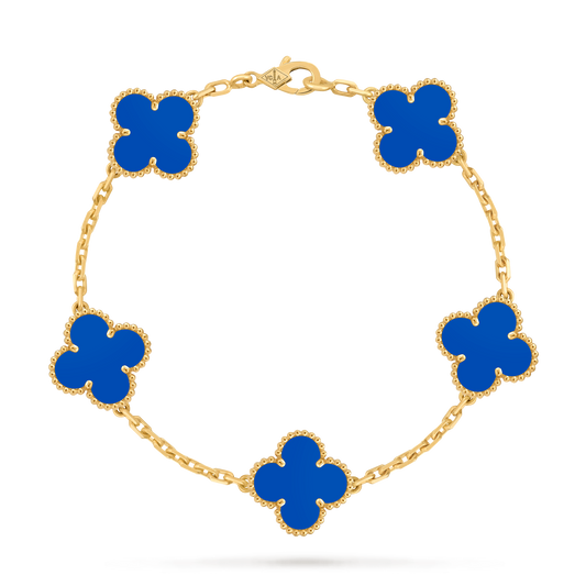 LUXE Reworked Vintage Alhambra bracelet, 5 motifs,18K yellow gold, Agate-Buy 1 Get 1 Free